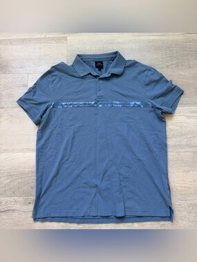 A/X Armani Exchange Men's Slate Blue Polo with Subtle Chest Tape
